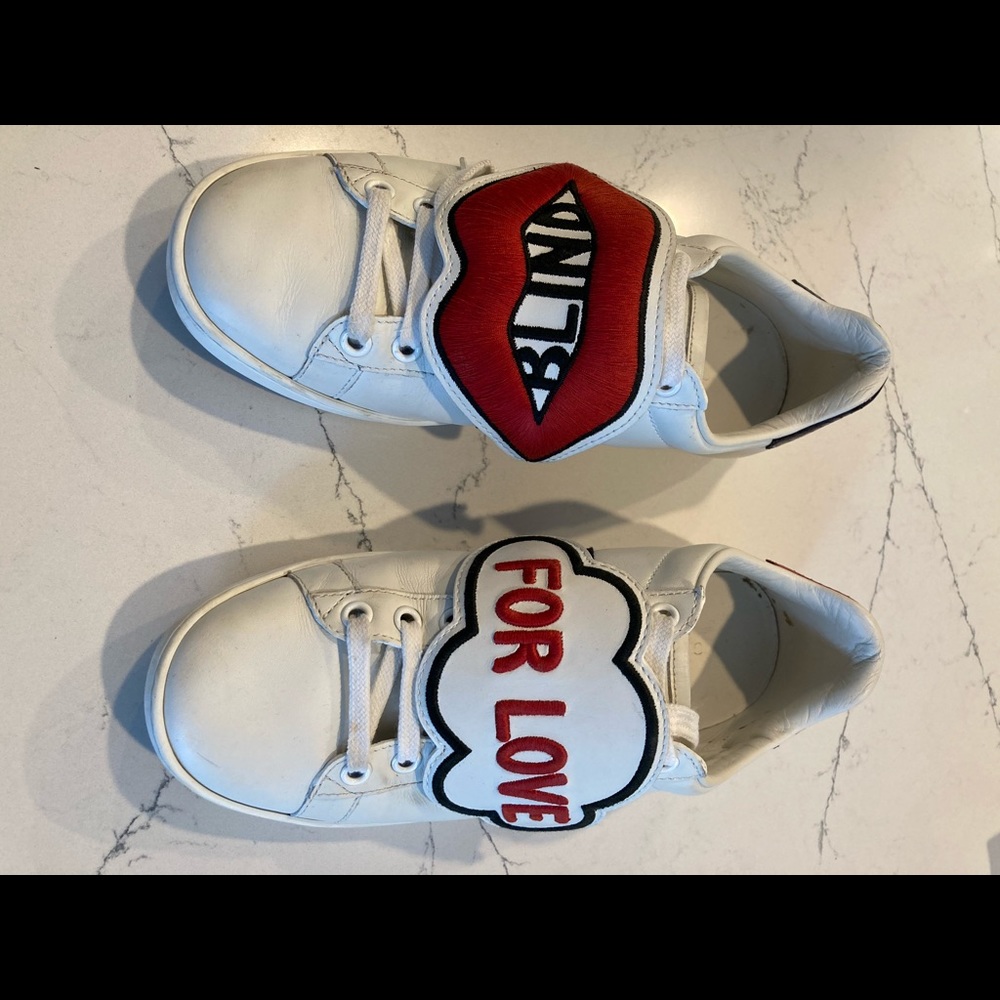 Gucci New Ace Blind For Love New Ace Sneaker, White/Red